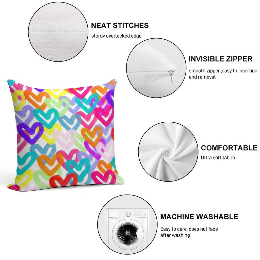 Colorful Heart Abstract Soft Durable Construction Throw Pillow