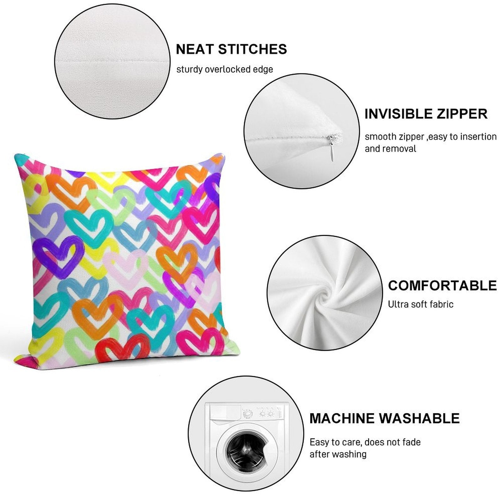 Colorful Heart Abstract Soft Durable Construction Throw Pillow