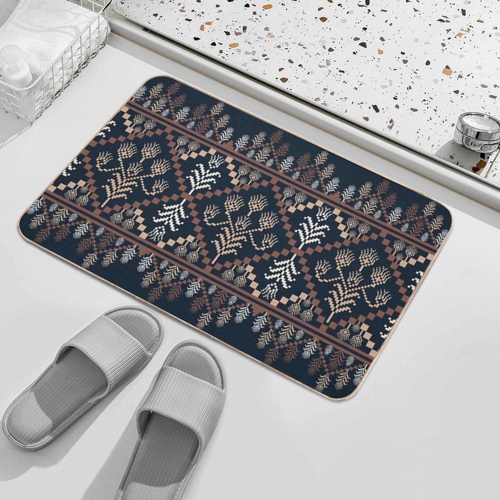 Rustic Floral Weave  Long-Lasting Bath Mat