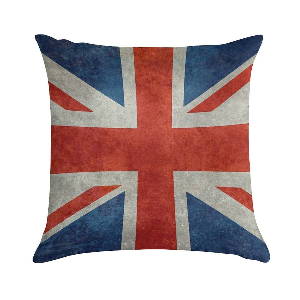 British Union Jack Flag Grungy Vintage Version Soft Anti-Pilling Throw Pillow