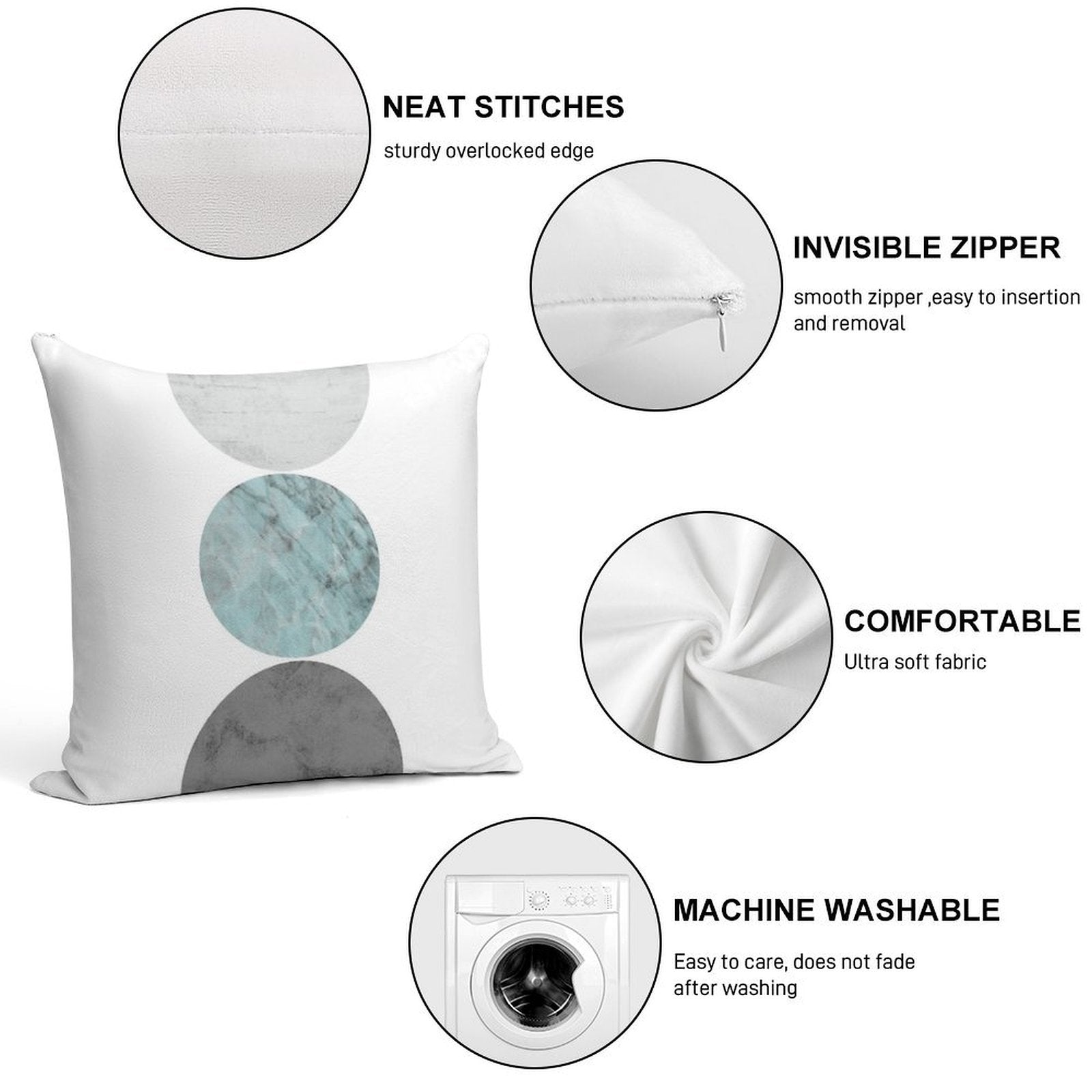 3 Circles Teal And Gray Soft Decorative Cover Throw Pillow