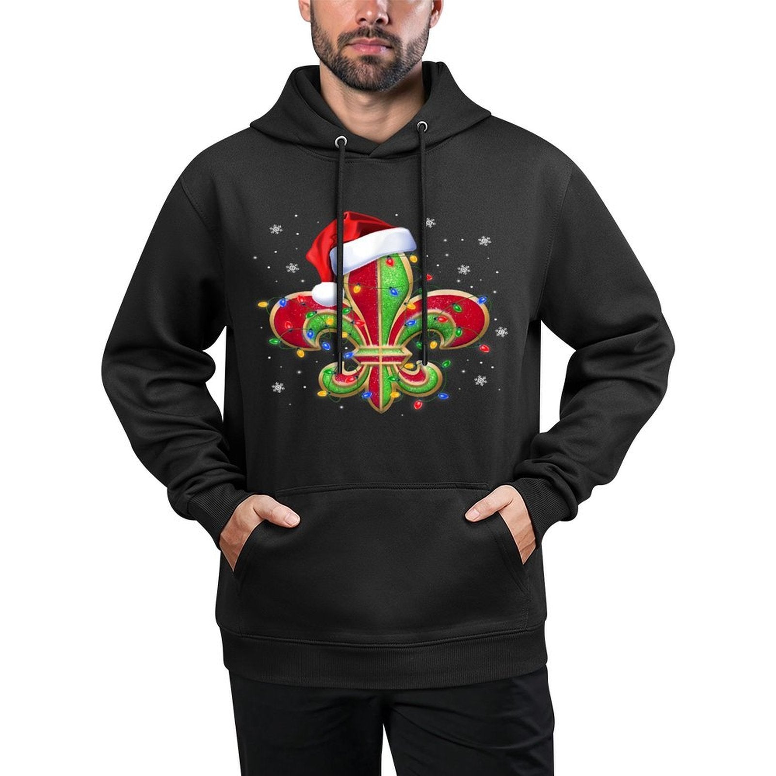 Fleur De Lis Christmas Ornament with Santa Hat Xmas Lights Layering Staple Hoodie