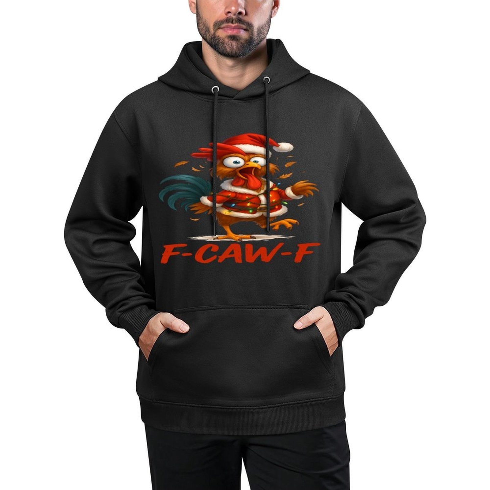 F-Caw-F Funny Chicken Humor Santa Rooster Christmas Lights Sweatshirt Durable Construction Hoodie