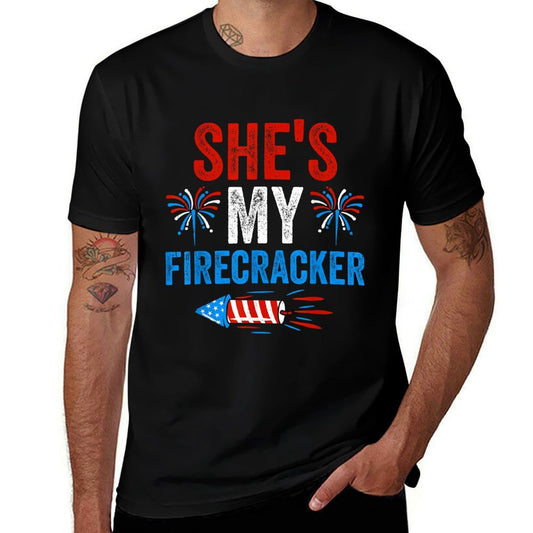 Shes My Firecracker His And Hers 4th of July Couples  Eco-friendly Material T-Shirt