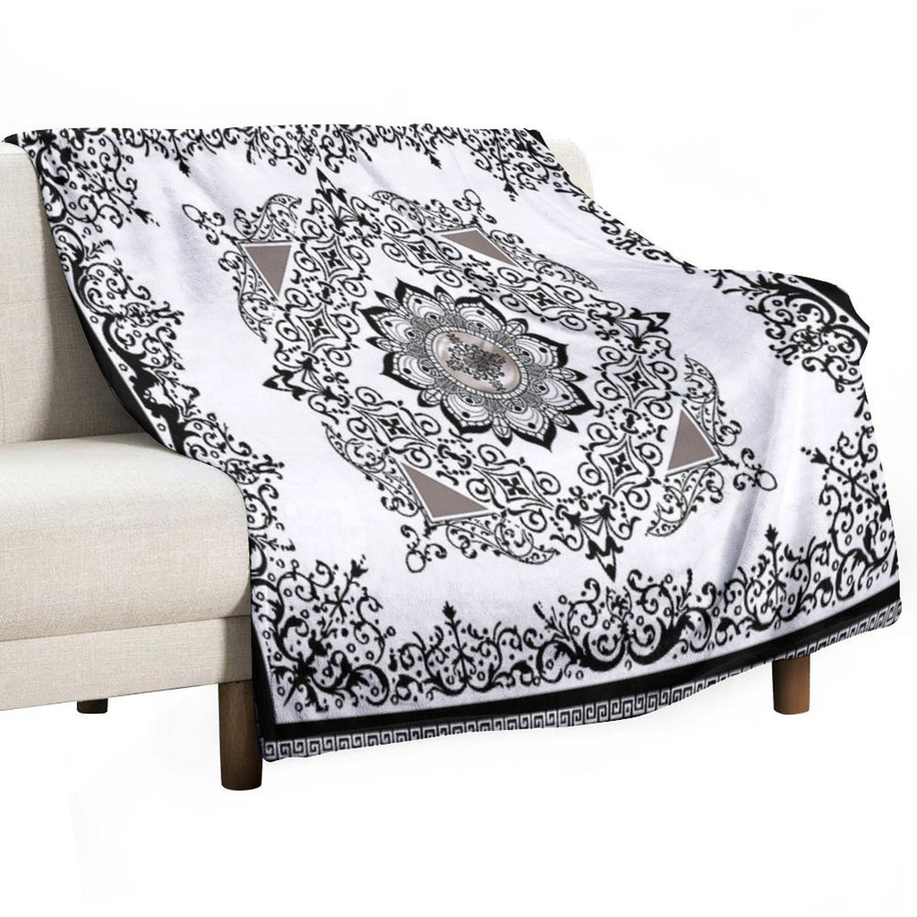 Ornate Baroque Diamonds White Black Purple Greek Key Floral Gift-ready Throw Blanket