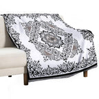 Ornate Baroque Diamonds White Black Purple Greek Key Floral Gift-ready Throw Blanket