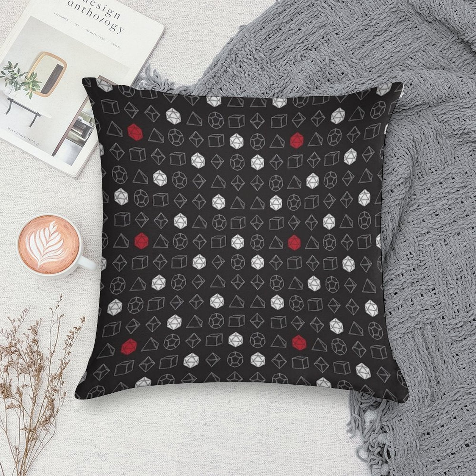 Dungeons And Dragons Dice Set D20 Pattern Soft Warmth Comfort Throw Pillow
