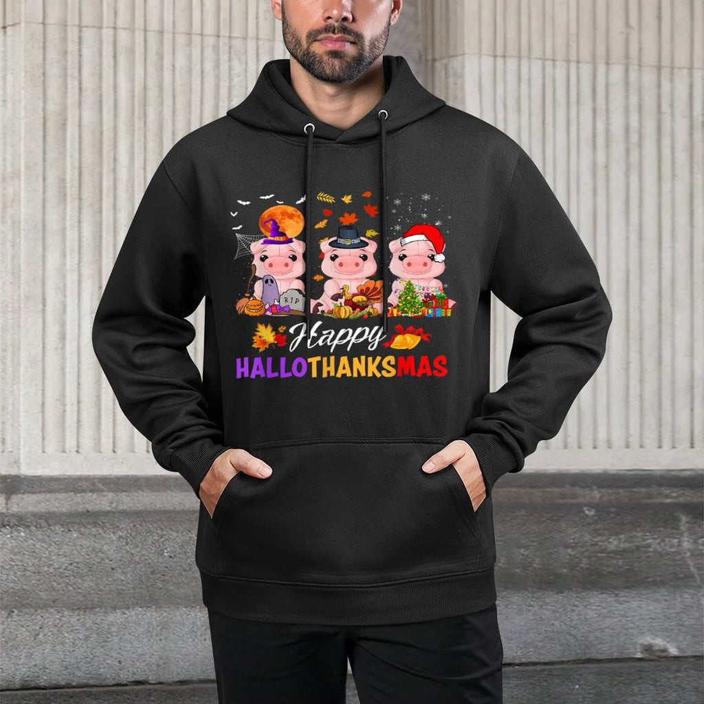 Pig Happy HalloThanksmas Halloween Thanksgiving Farmer Versatile Streetwear Hoodie