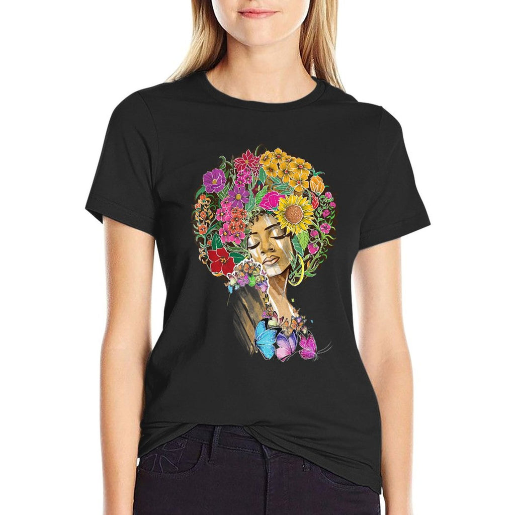 Afro Women Flowers Butterfly Latina African American Melanin  Moisture-wicking T-Shirt