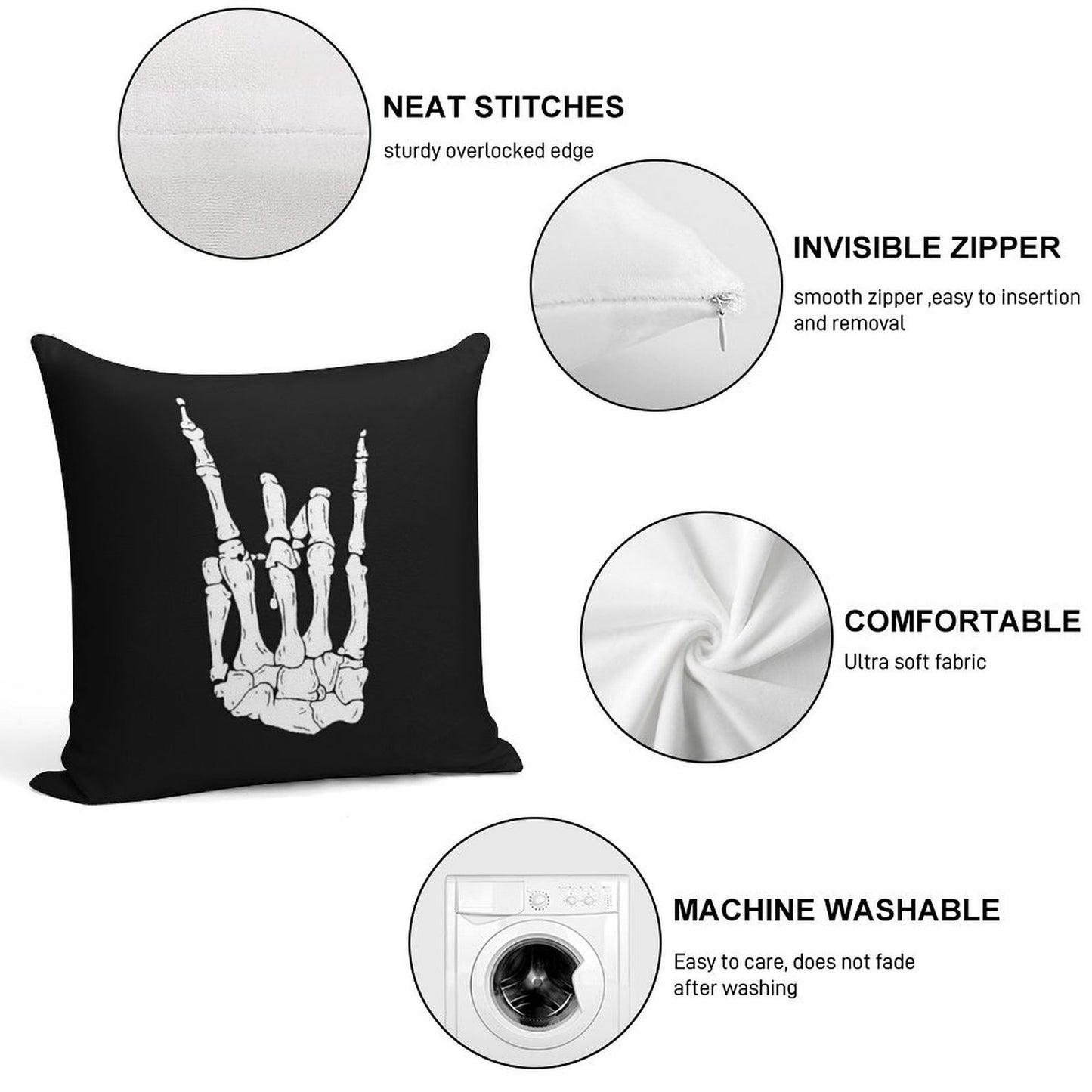 Skeleton Rocker Hand Soft Multiple Sizes Throw Pillow