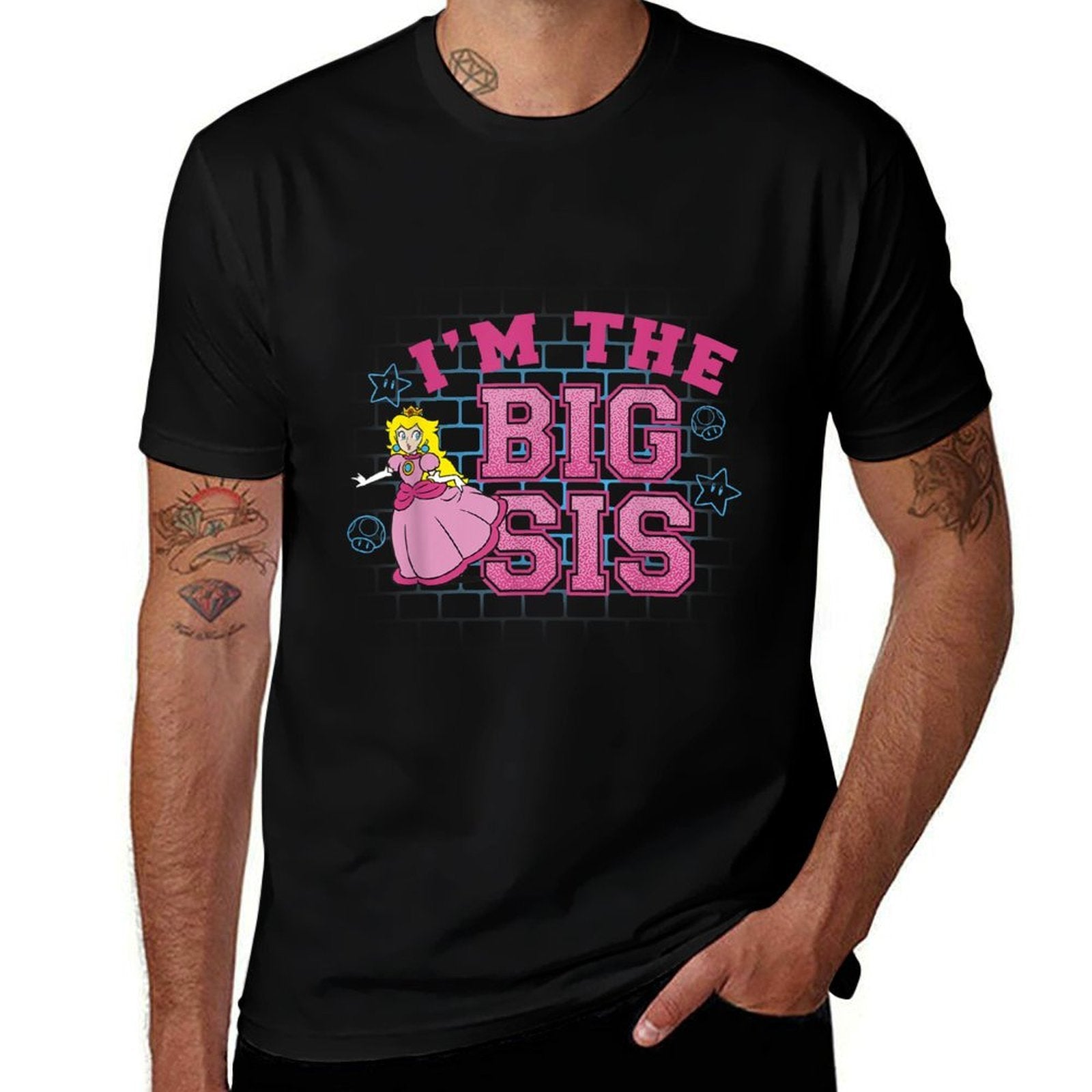 Super Mario Im The Big Sis Peach Pink Text Portrait Comfortable T-Shirt