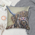 Wally McWindy. Highland Hairy Cow, Heilan Scottish Funny Coo Art by Award-winning UK Artist Sam Fenner Soft Warmth Comfort Throw Pillow