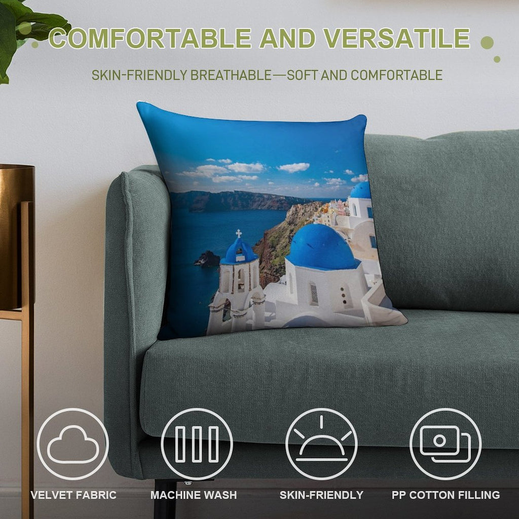 Santorini Greece Soft Anti-Pilling Throw Pillow