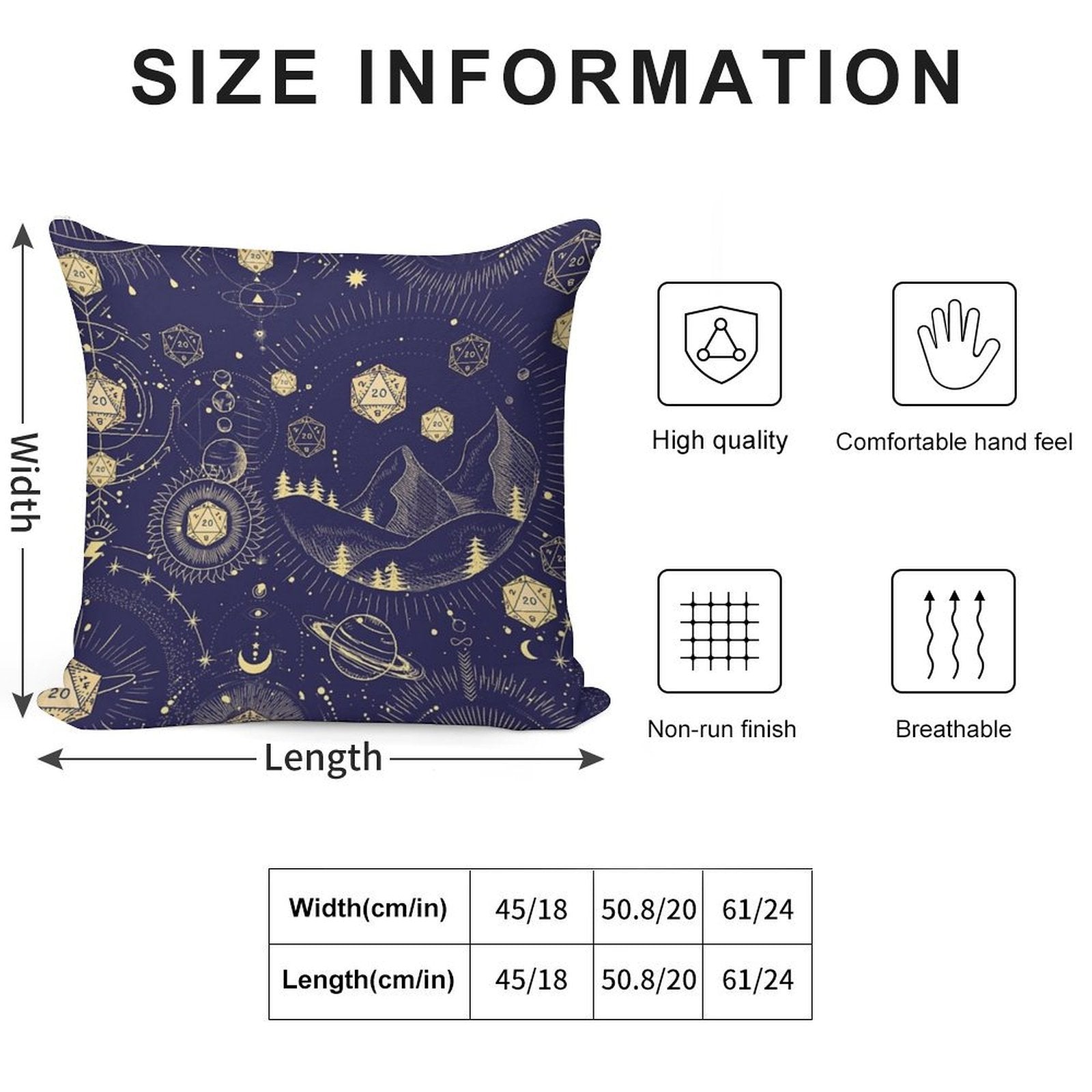 DND CELESTIAL DICE, D20 Stars Constellations Pattern Night Sky Soft Reinforced Edging Throw Pillow