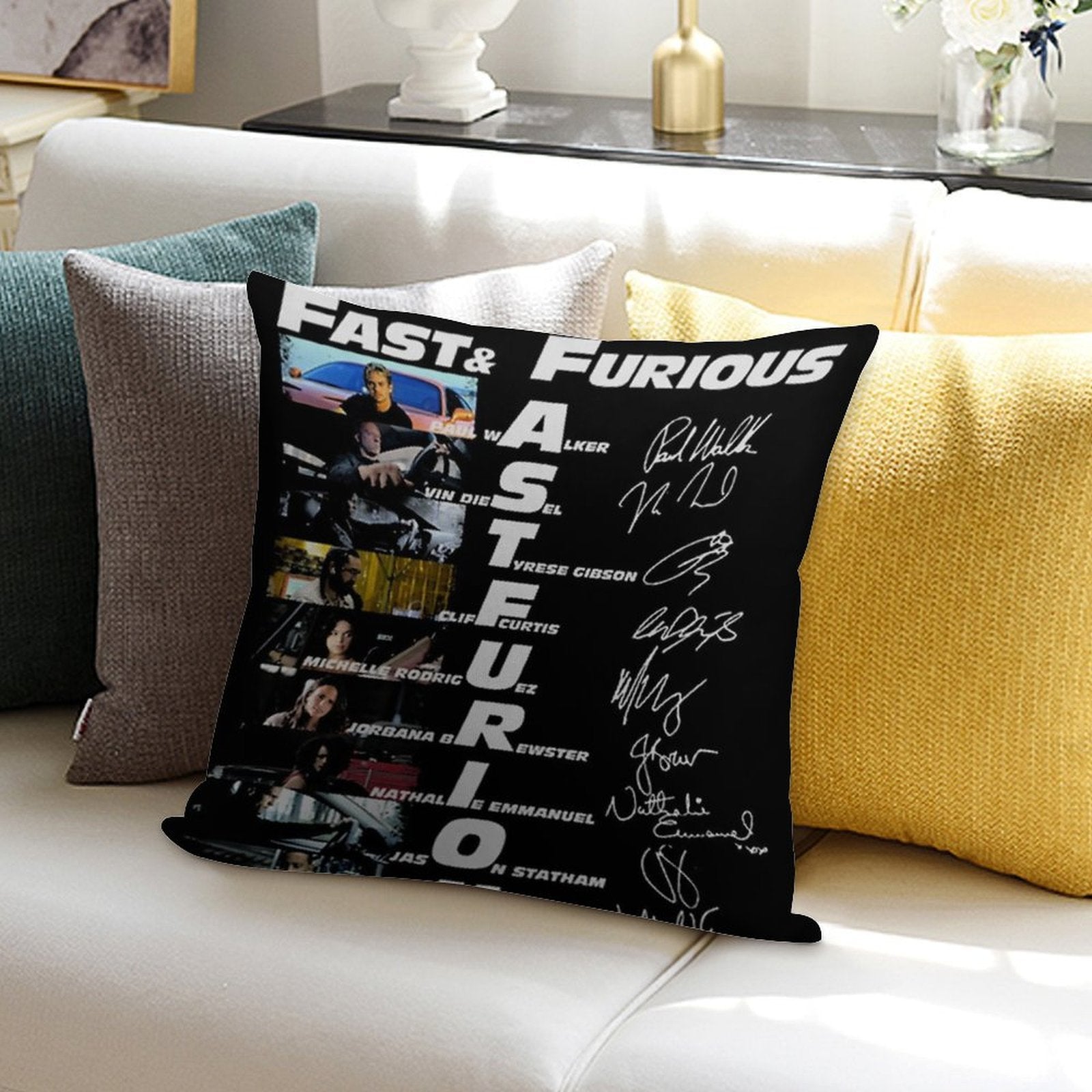 20th Anniversary 2001 2021 Fast Furious Signatures Soft Bedroom Essential Throw Pillow