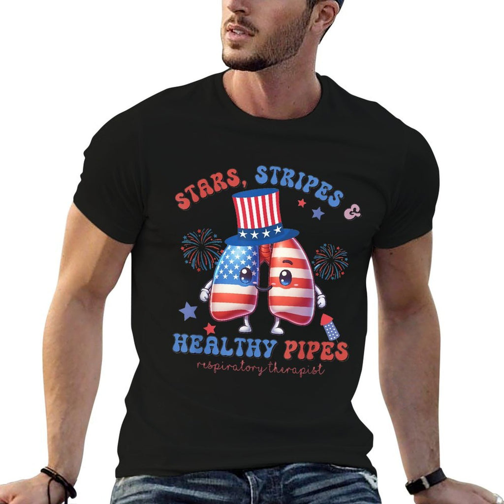 Respiratory Therapist 4th of July Stars Strips Healthy Pipes  Vintage-inspired T-Shirt