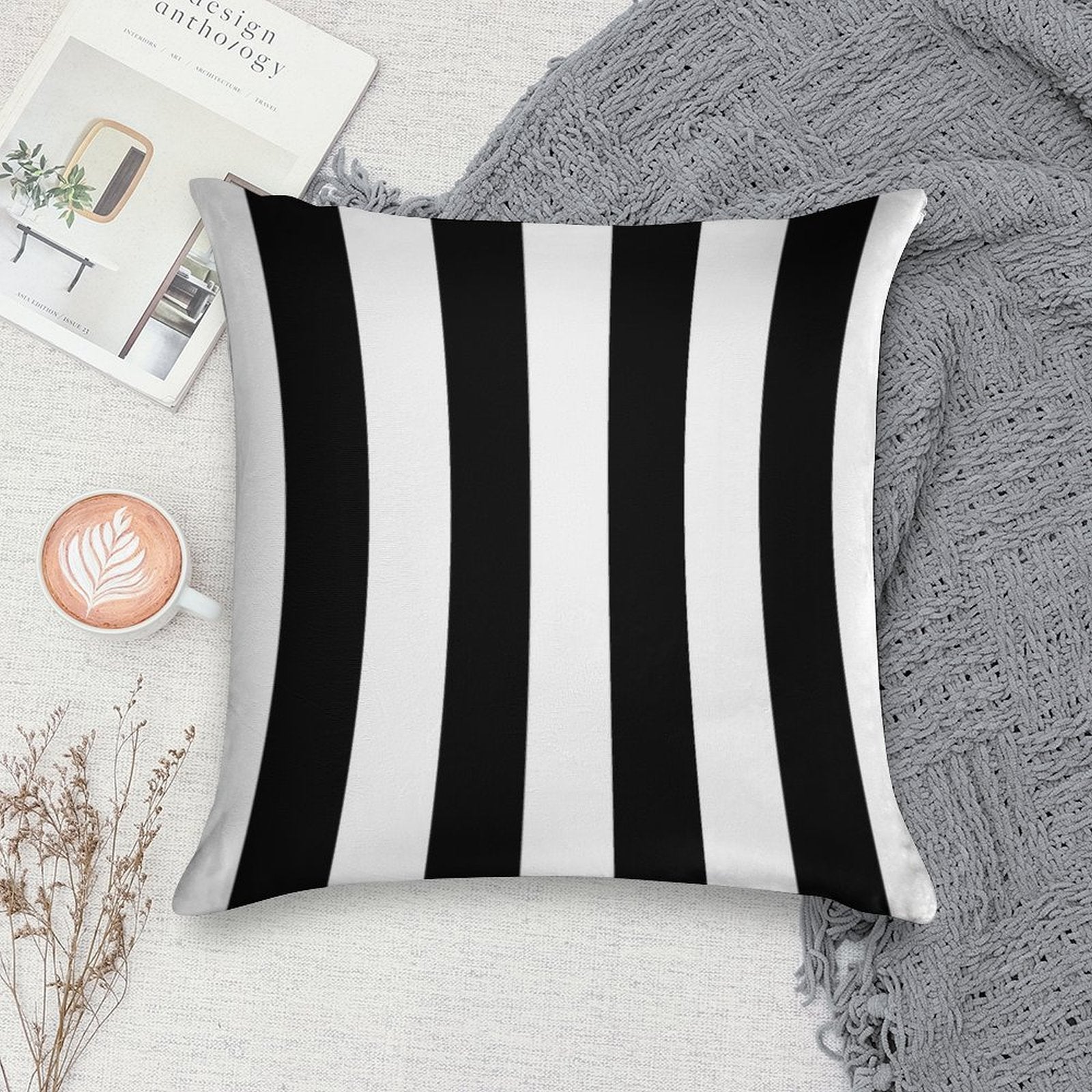 Big Lines Black Soft Decorative Cover Throw Pillow