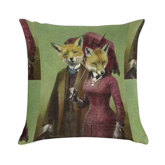 Victorian Fox Couple Soft Style Accent Throw Pillow