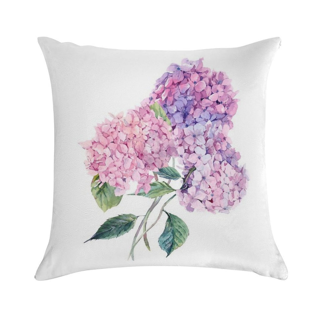 Watercolor Branch of Blooming Hydrangeas Soft Reinforced Edging Throw Pillow