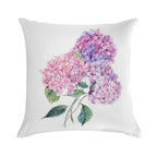 Watercolor Branch of Blooming Hydrangeas Soft Reinforced Edging Throw Pillow