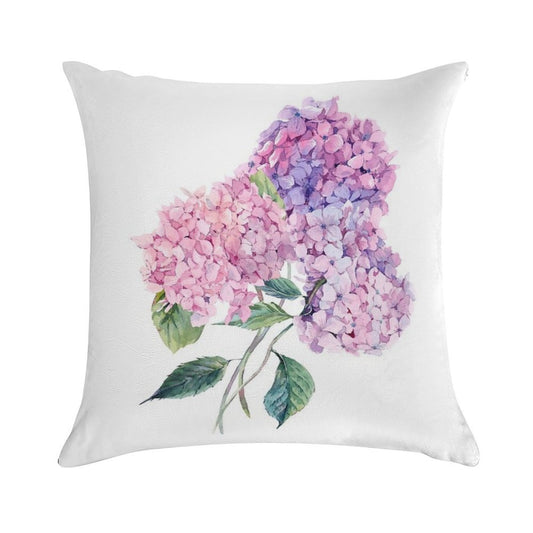 Watercolor Branch of Blooming Hydrangeas Soft Reinforced Edging Throw Pillow