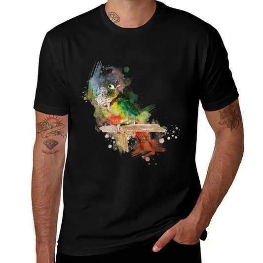 Watercolor Yellow Sided Green Cheek Conure Parrot  Rolled Sleeves T-Shirt