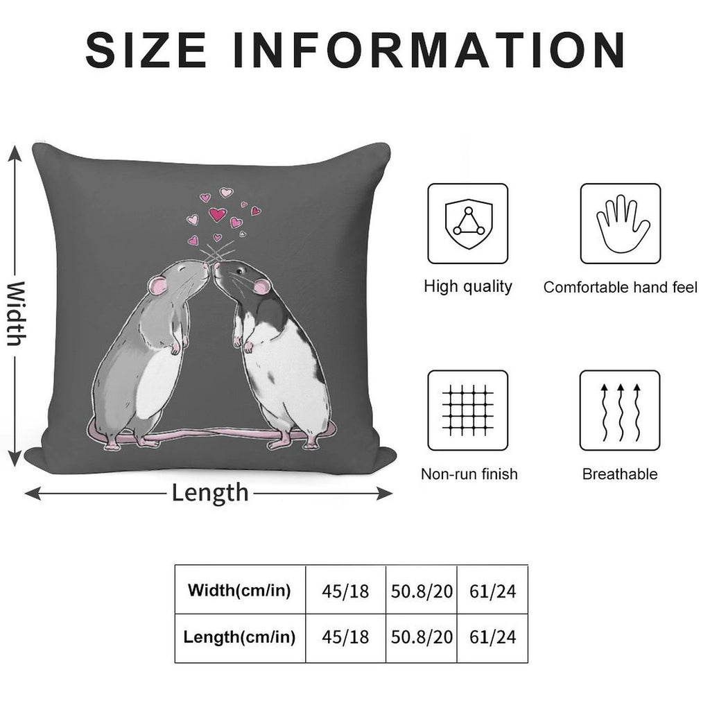Rat Kisses (White Outline) Soft Washable Throw Pillow