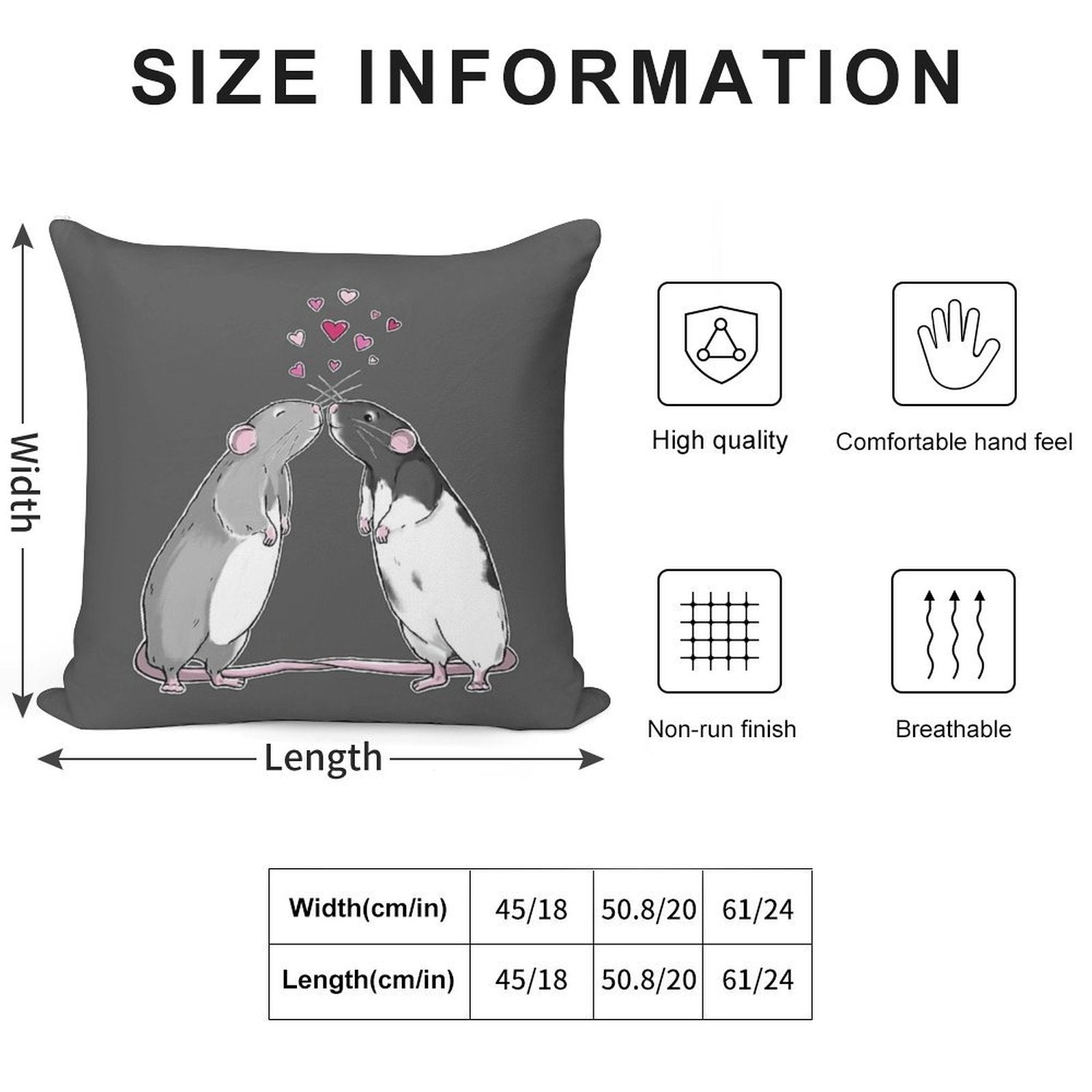 Rat Kisses (White Outline) Soft Washable Throw Pillow