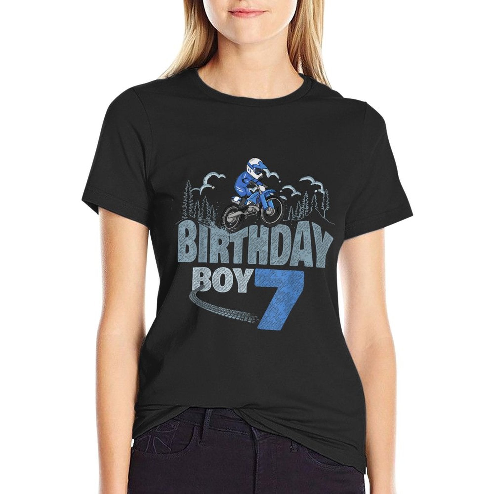 7th Birthday Boy Dirt Bike Motocross 7 Years Old Bday  Heathered Texture T-Shirt