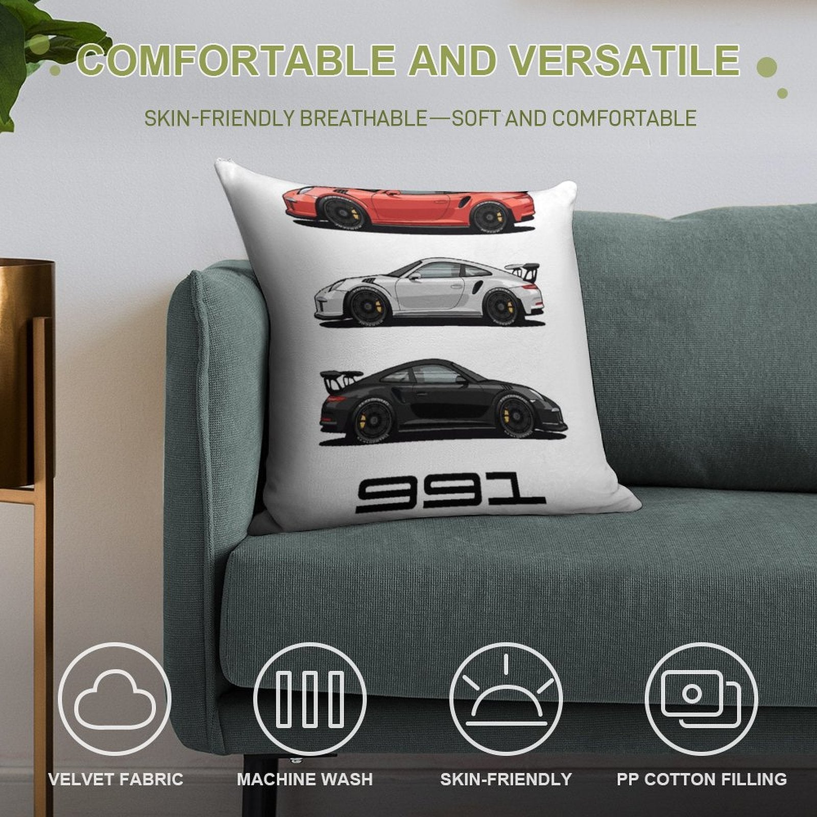 New Classics 991 GT3 RS Trio Soft Decorative Cover Throw Pillow