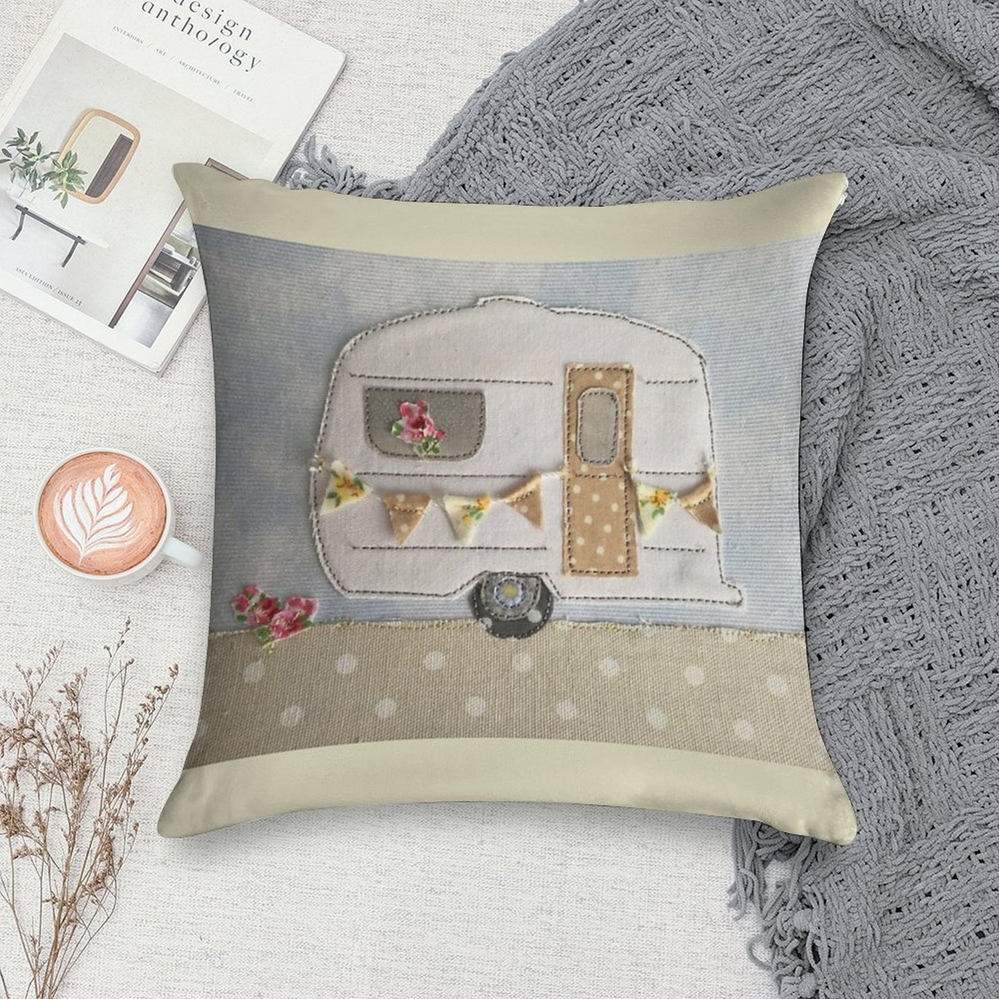 #Wedding Vintage Caravan Soft Reinforced Edging Throw Pillow