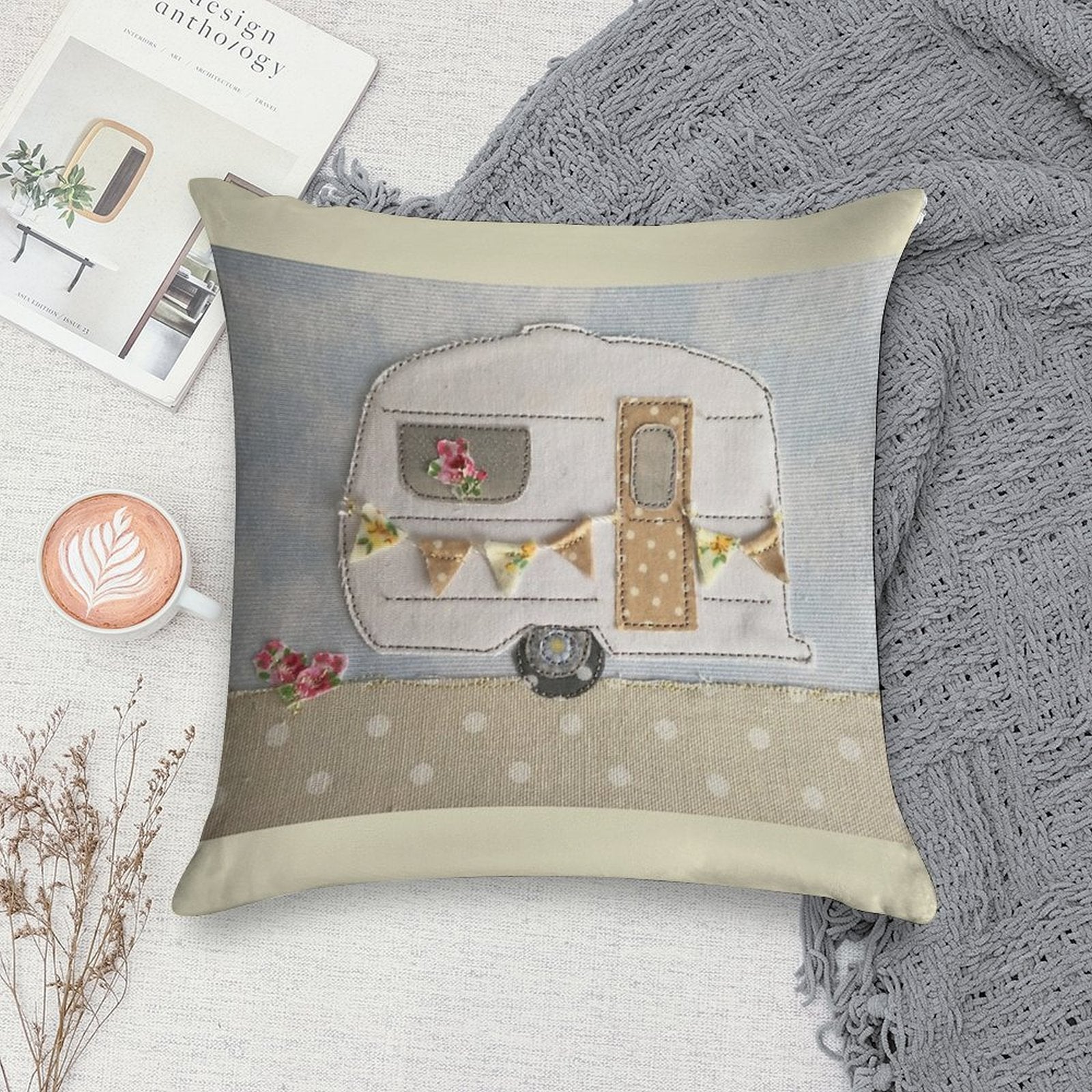 #Wedding Vintage Caravan Soft Reinforced Edging Throw Pillow