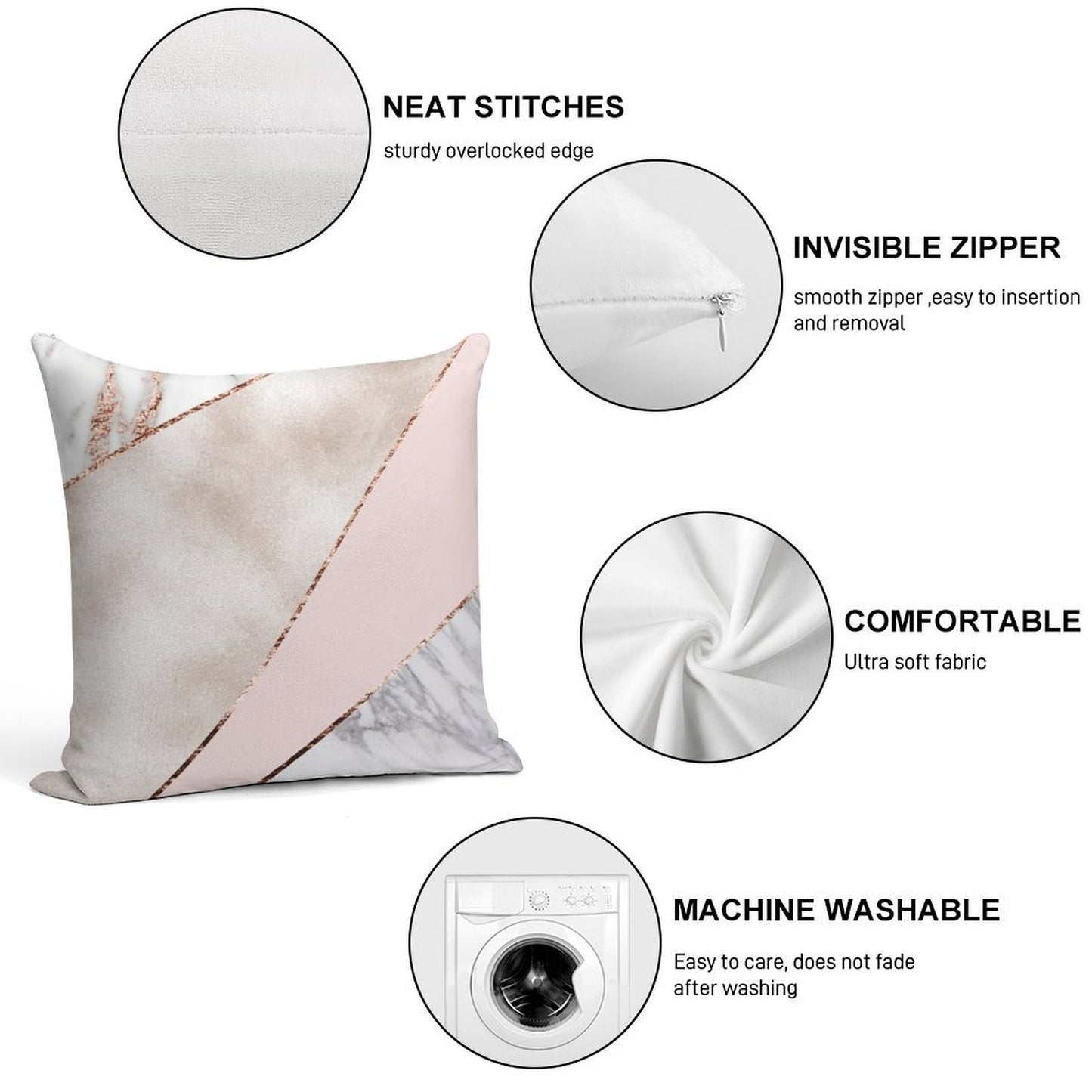 Spliced Mixed Rose Gold Marble Soft Bedroom Essential Throw Pillow