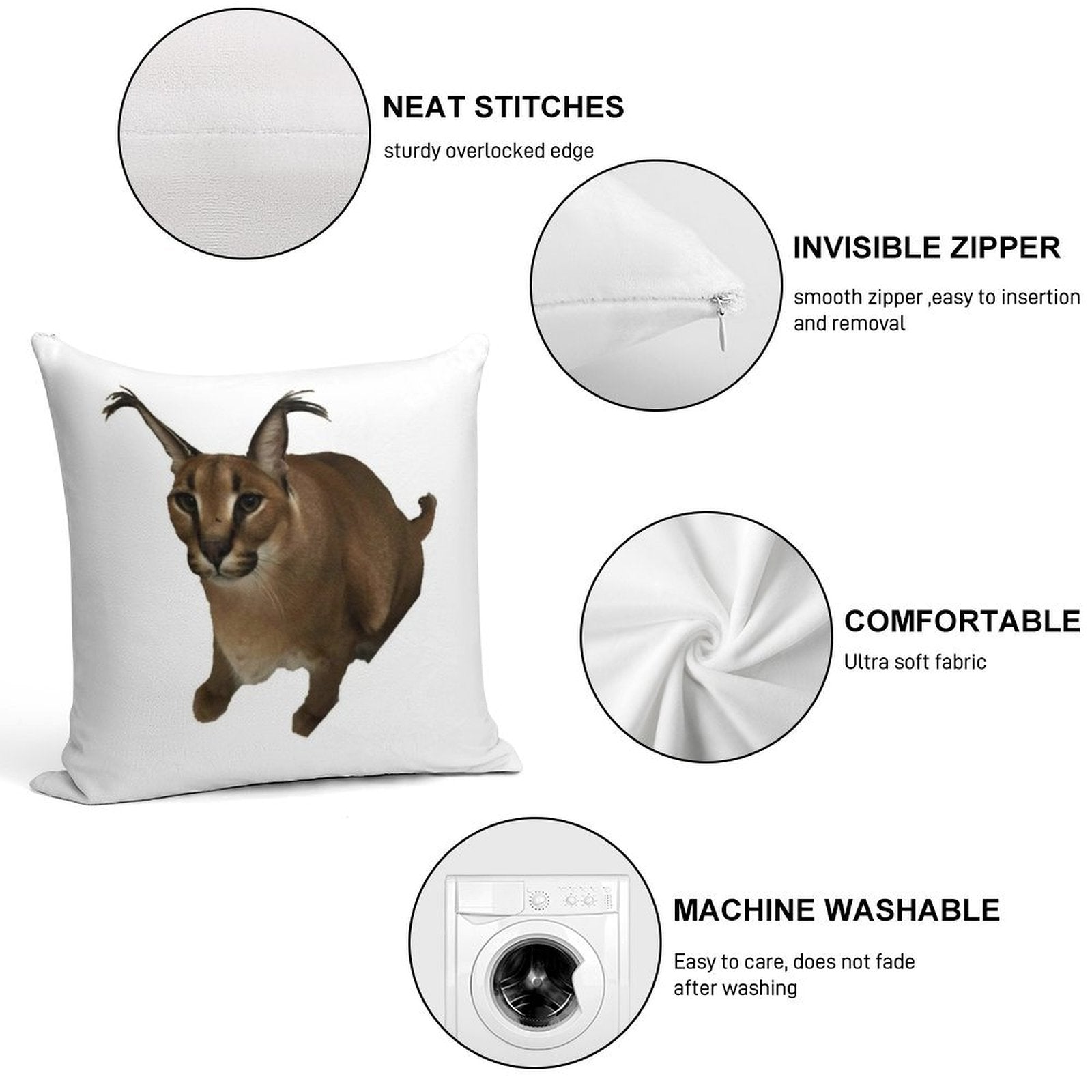 Big Floppa Soft Reinforced Edging Throw Pillow