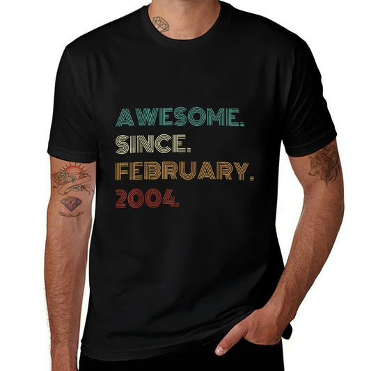 21 Years Old Awesome Since February 2004 21st Birthday  Fade-proof Color T-Shirt