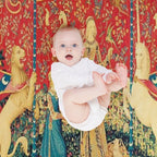 LADY AND UNICORN Taste, Red Green Fantasy Flowers,Animals Multi-functional Throw Blanket