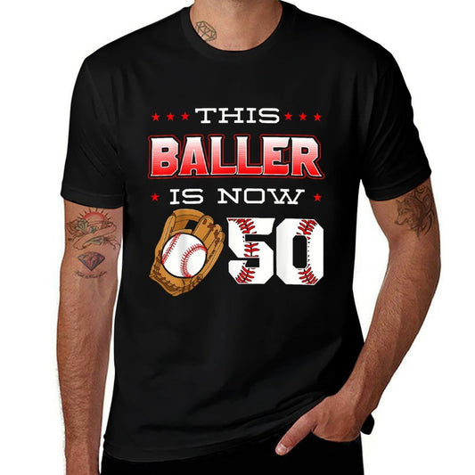 This Baller Is Now 50 Baseball Birthday Theme Party 50th  Slim-fit Cut T-Shirt