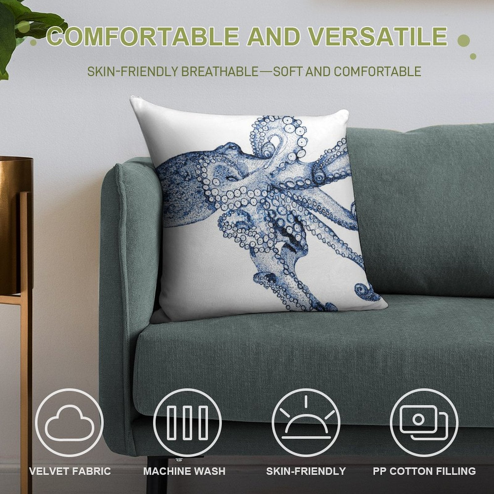 Blue Octopus Soft Gift Ready Throw Pillow