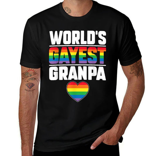 Worlds Gayest Grandpa Funny Gay Pride LGBT Grandfather Pride  Ribbed Collar T-Shirt
