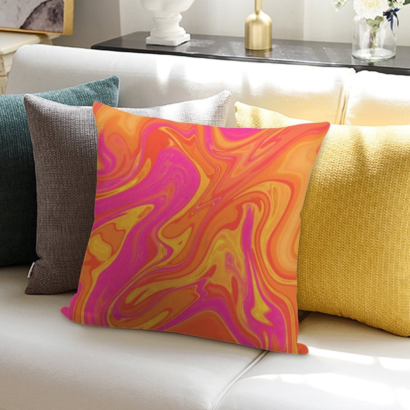 Orange And Pink Swirl Soft Gift Ready Throw Pillow