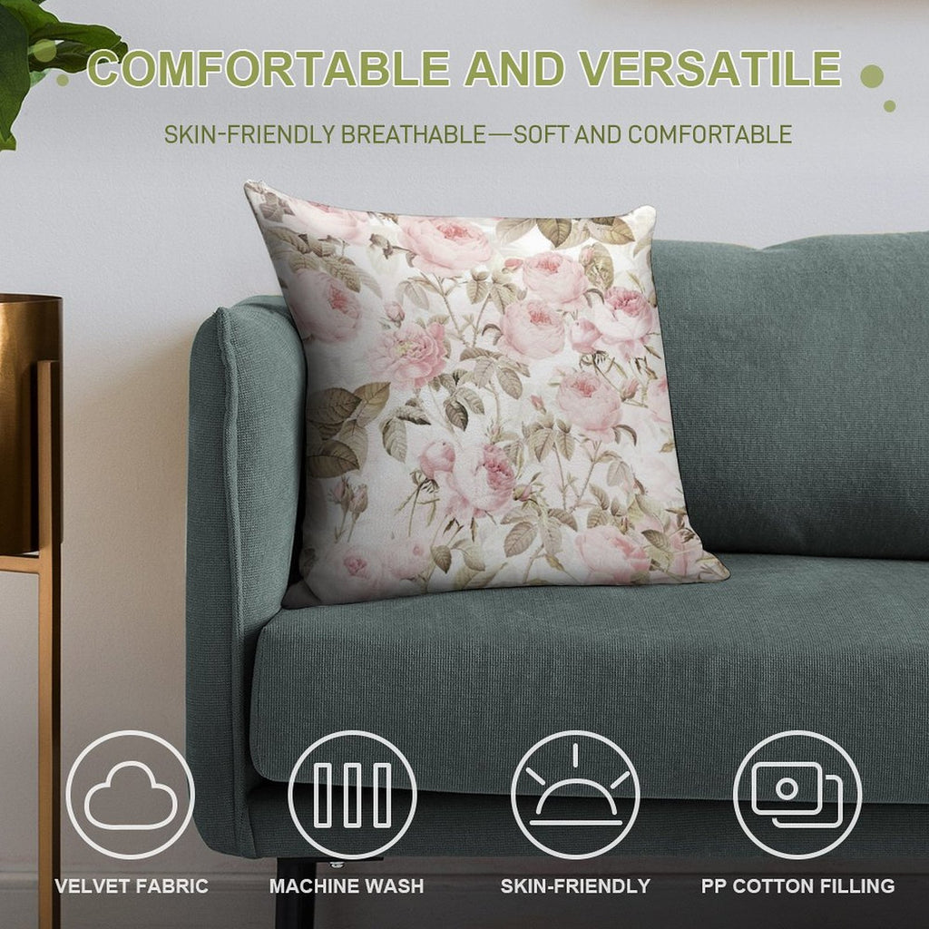 Sepia Old Vintage Roses Botanical Garden on Pink Pattern NightGarden Soft Gift Ready Throw Pillow