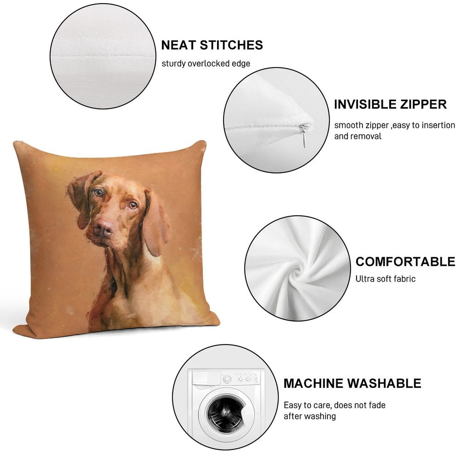 Hungarian Vizsla Dog Art Soft Reinforced Edging Throw Pillow