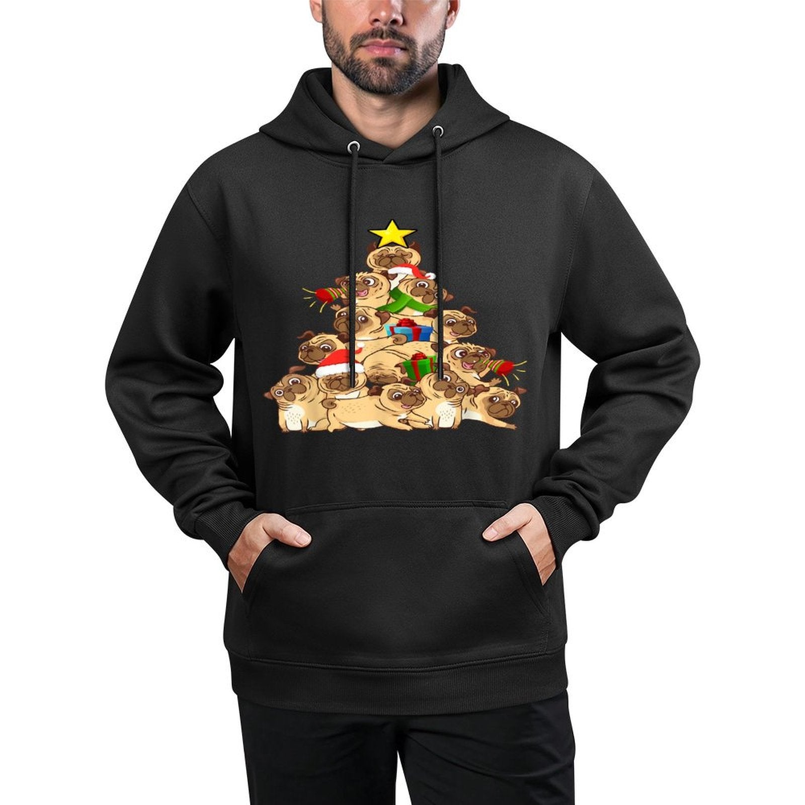 Pug Dogs Tree Christmas Sweater Xmas Pet Animal Dog Gifts for Men Women Kids Pilling-Resistant Hoodie
