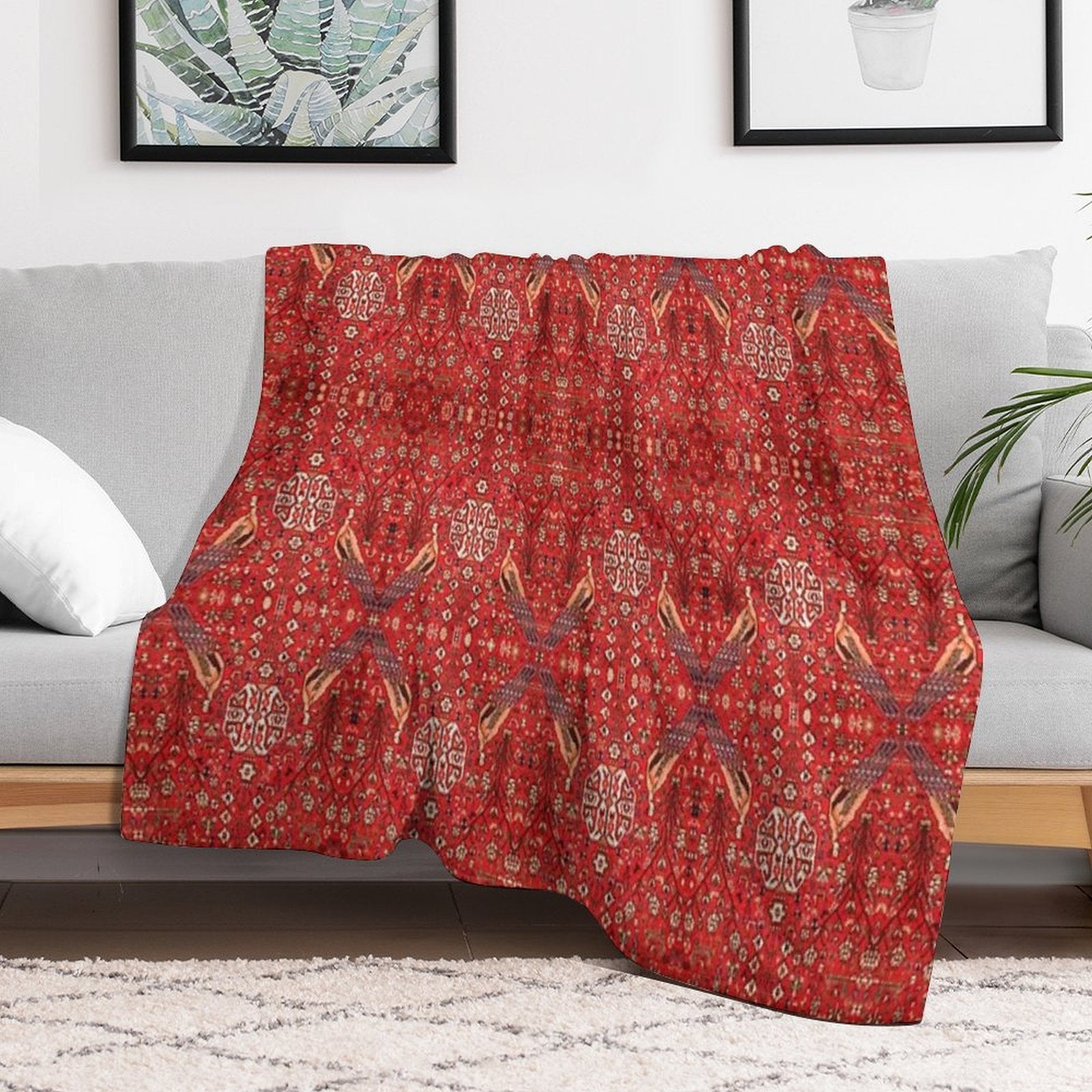 Birds in Red Machine-washable Throw Blanket