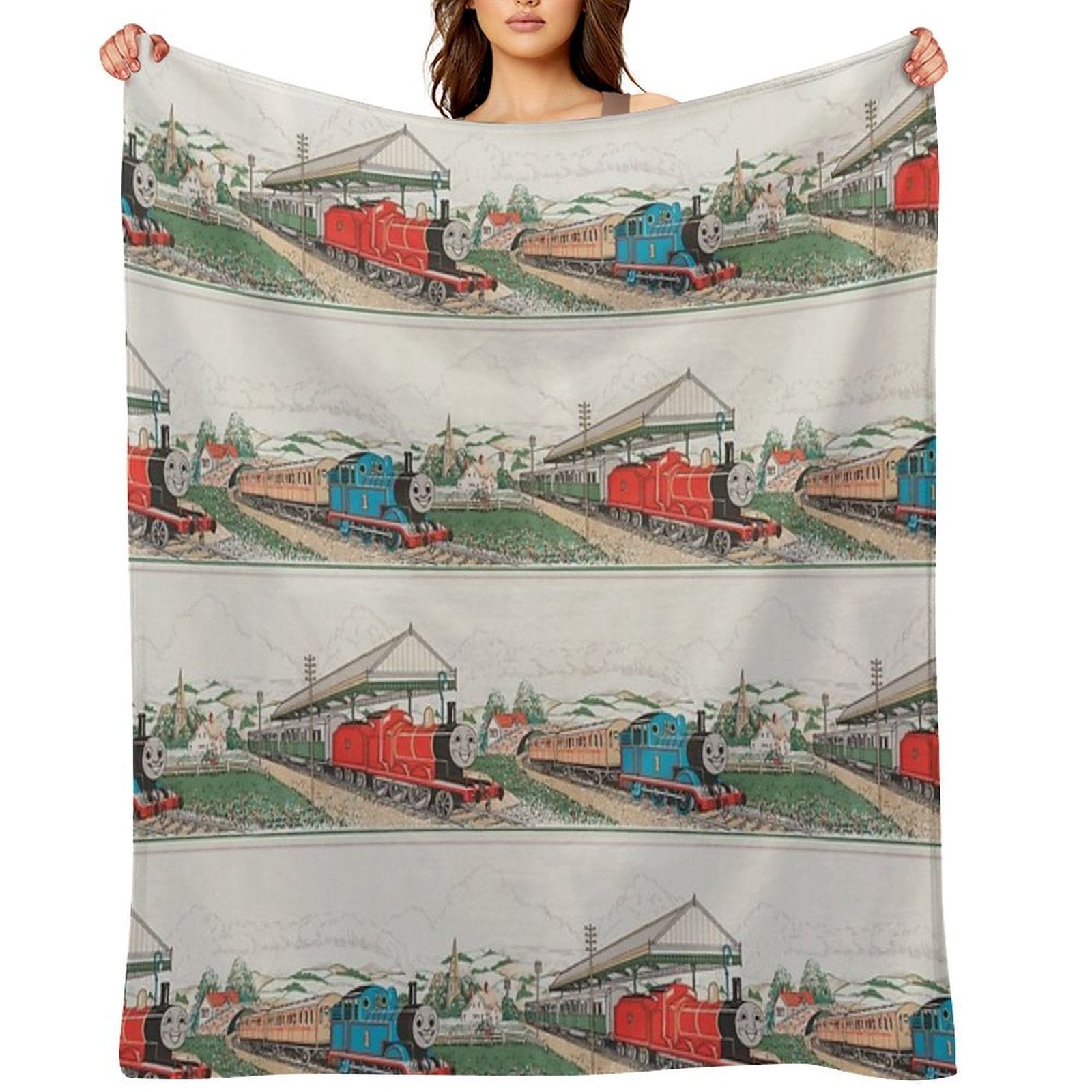 Vintage Thomas And James Seamless Pattern (Thomas The Tank Engine) Versatility Throw Blanket