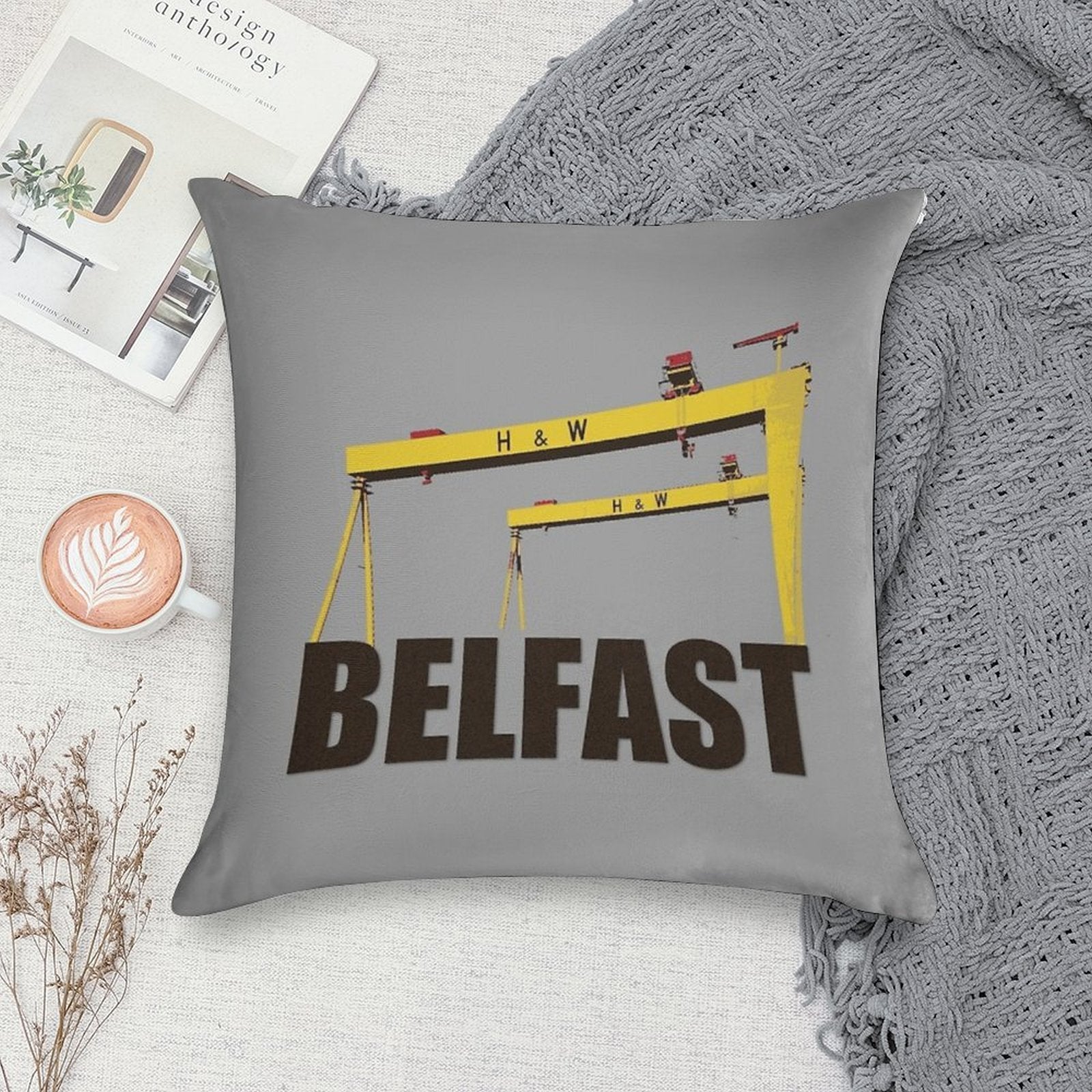 Belfast, Northern Ireland - Harland And Wolff Shipyard Soft Home Decor Throw Pillow