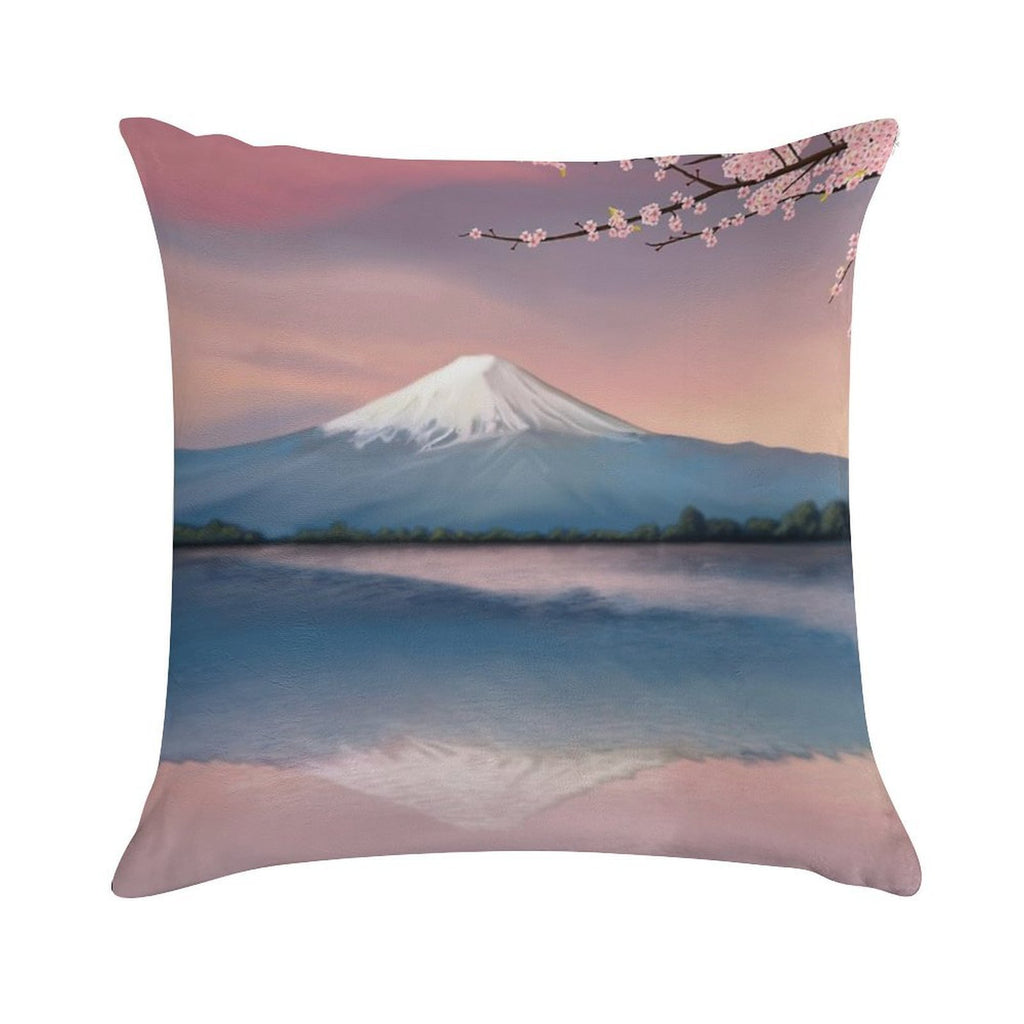 Mt Fuji with Cherry Blossoms Soft Decorative Cover Throw Pillow