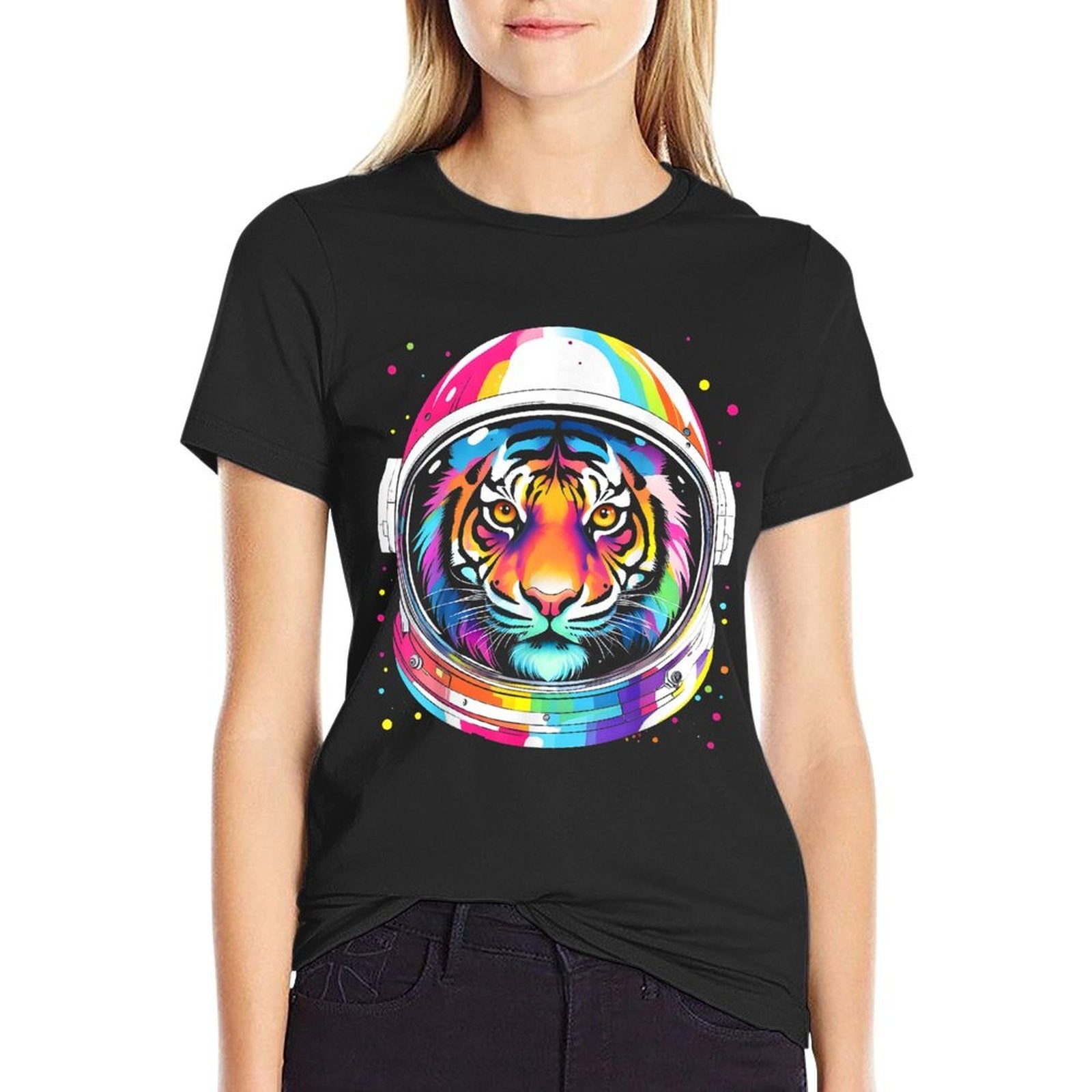 Astronaut Tiger Adventure Vibrant Colorful Space Funny  Rolled Sleeves T-Shirt