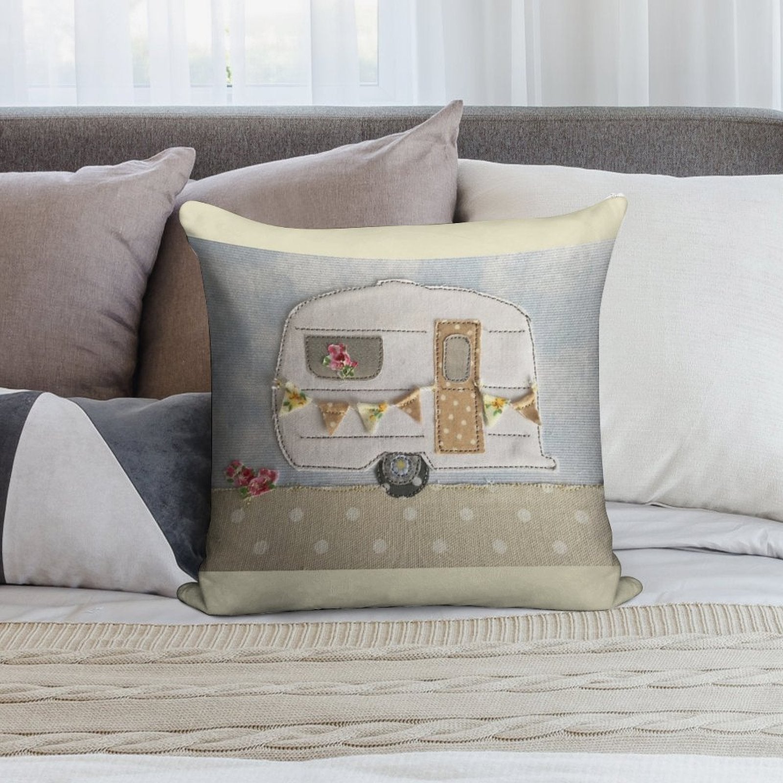 #Wedding Vintage Caravan Soft Reinforced Edging Throw Pillow