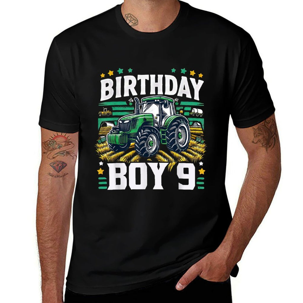 9th Birthday Farm Tractor Nine Years Old Birthday Boy  Eco-friendly Material T-Shirt